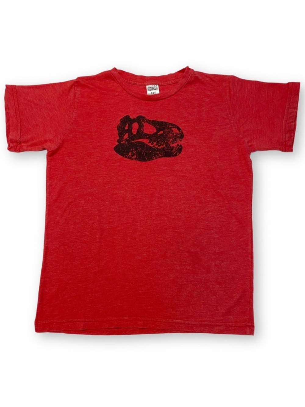 Urban Smalls Youth Size 12 Red T Rex Dino Skull Graphic Short Sleeve T-Shirt